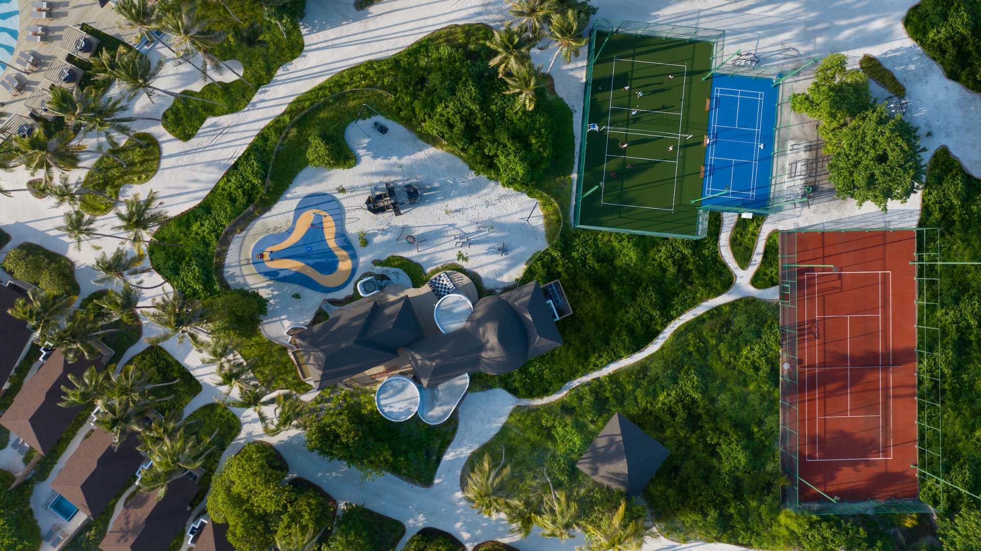 An aerial view of Avani+ Fares Maldives Resort.