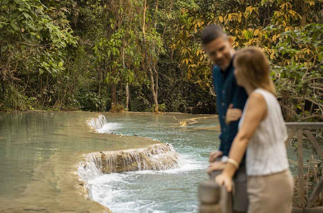 Drop by Kuang Si Waterfall during the Mekong river cruise