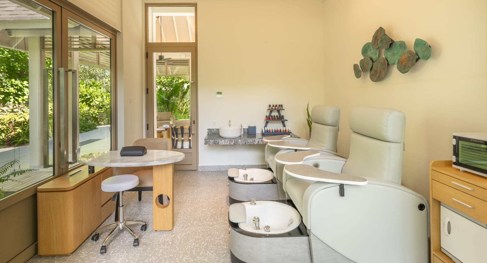 Relaxing manicure and pedicure lounge at Avani+ Fares Maldives island spa