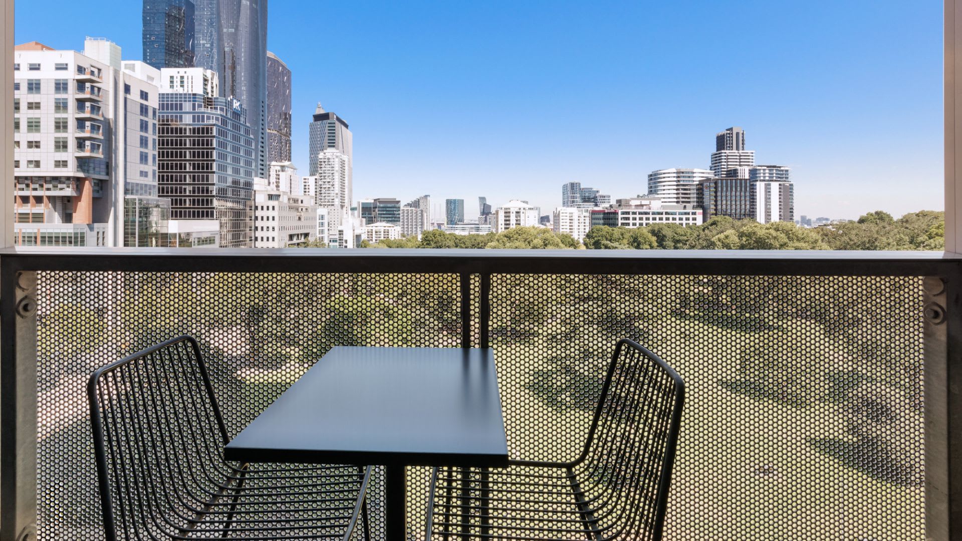 Garden view from the balcony of a Superior Garden View Studio at Avani Melbourne Jazz Corner Residences