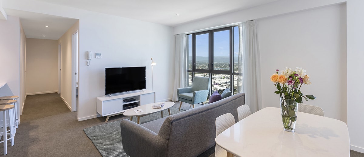 Spacious living areas at the two bedroom suite AVANI Broadbeach Gold Coast Hotels