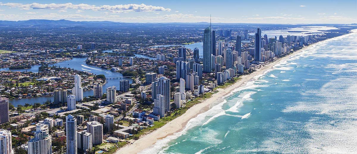 aerial view of broadbeach where AVANI Broadbeach Gold Coast Hotel is located
