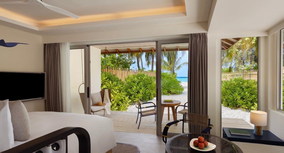 Avani Beach Villa Bedroom View at Avani+ Fares Maldives Resort