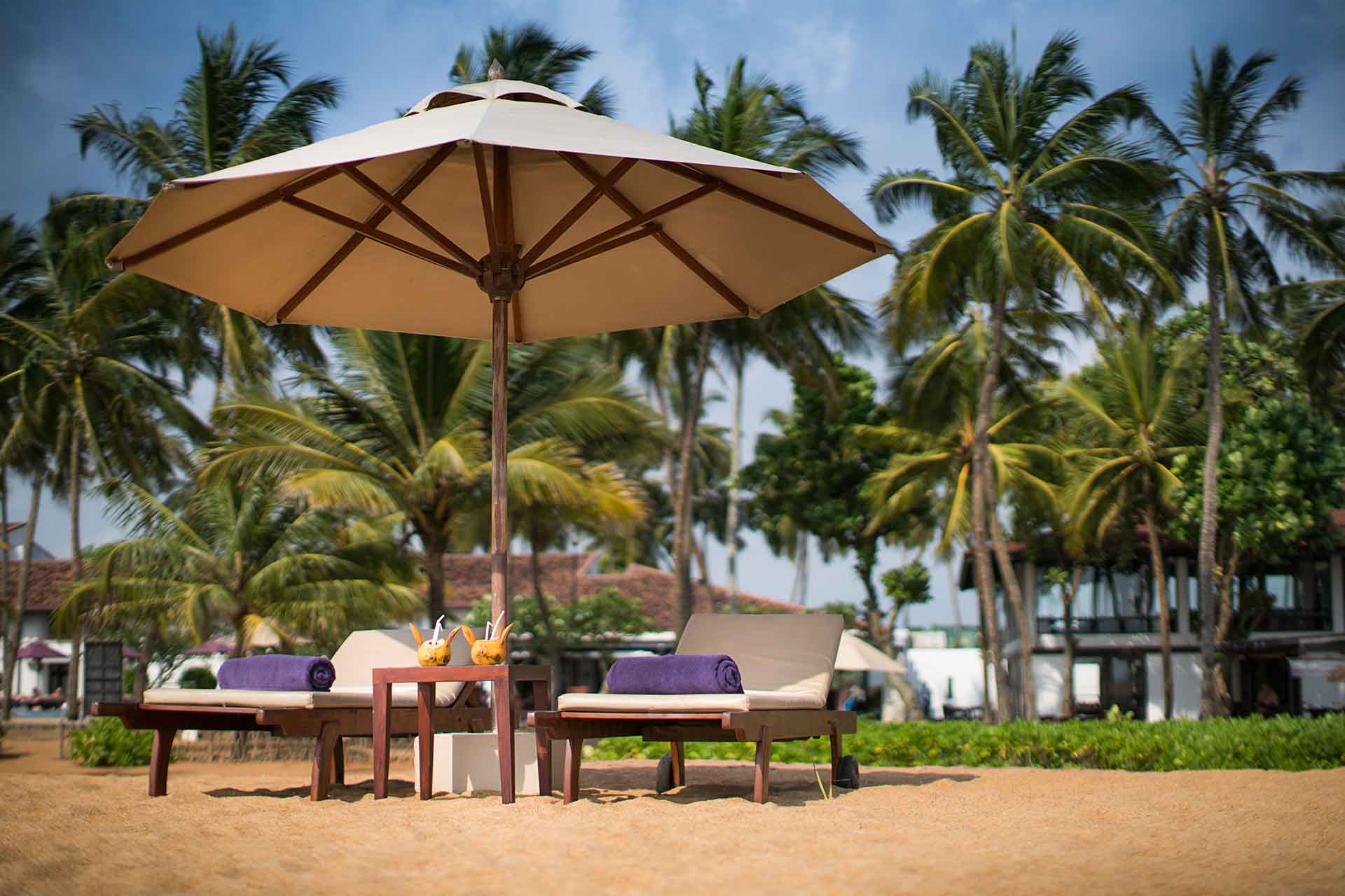 Two lounge chairs at AVANI Kalutara Resort beach