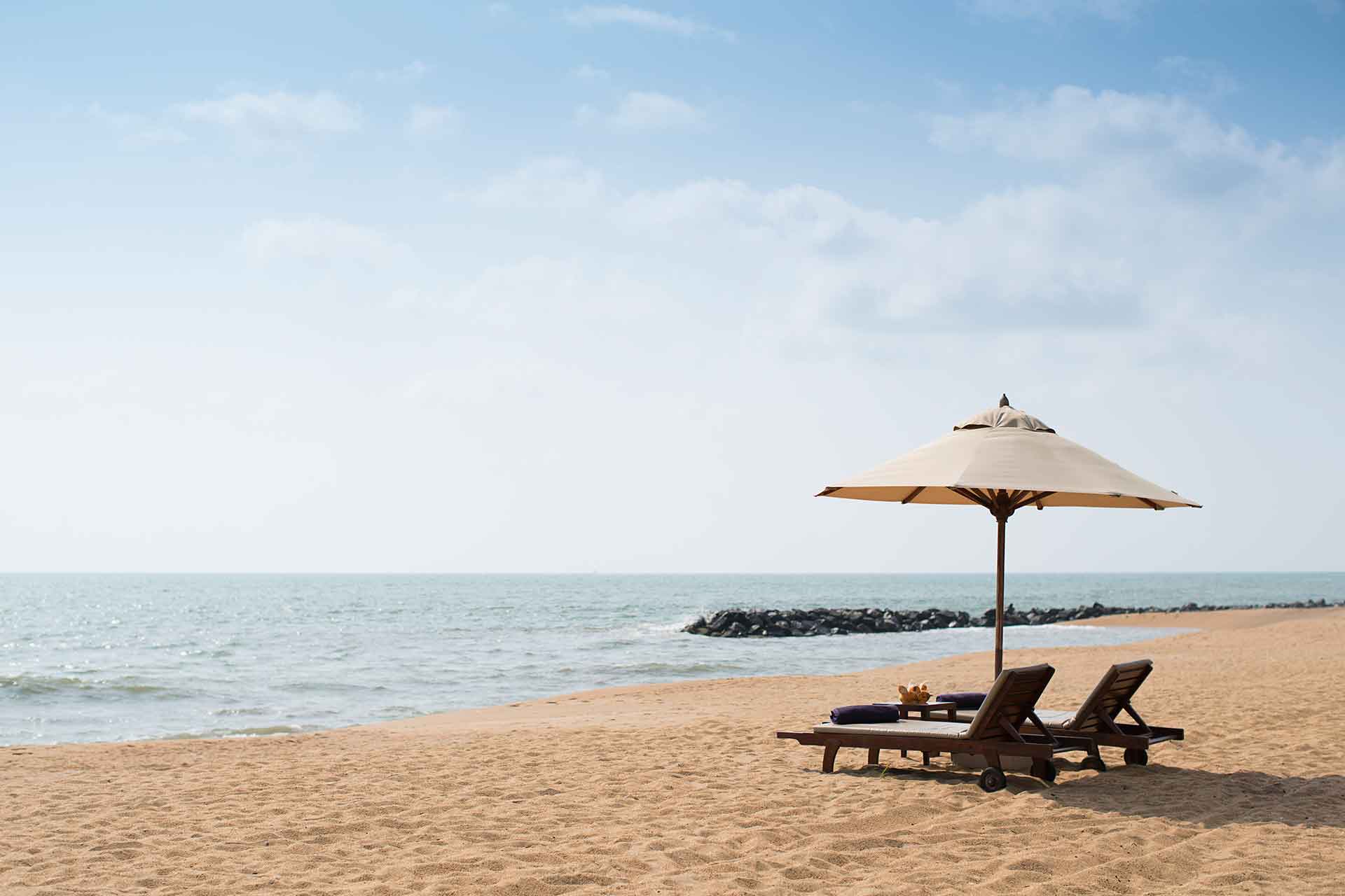 Sun beds by the golden sandy Beach
