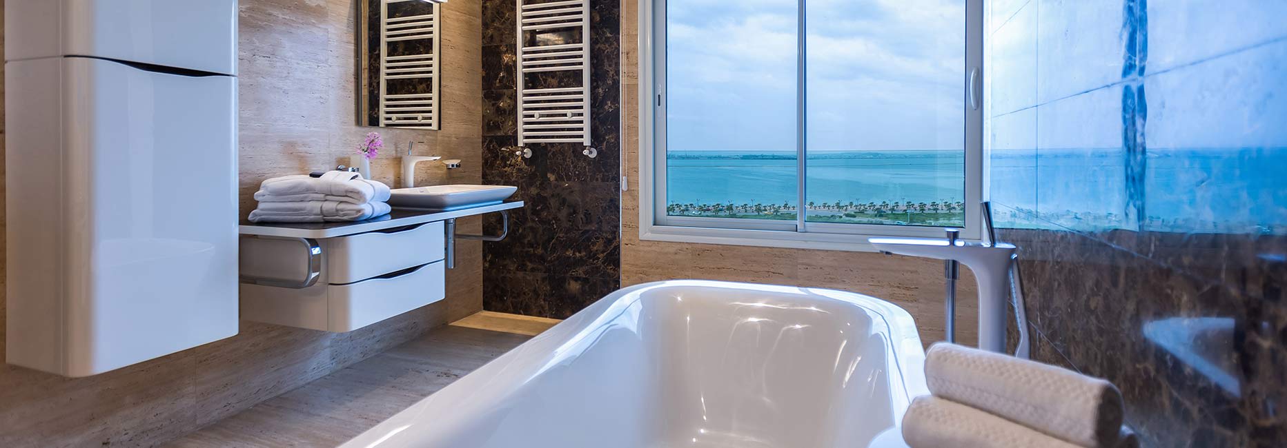 Avani Three Bedroom Lake View Pool Suite Bathroom at Avani Les Berges du Lac Tunis Suites
