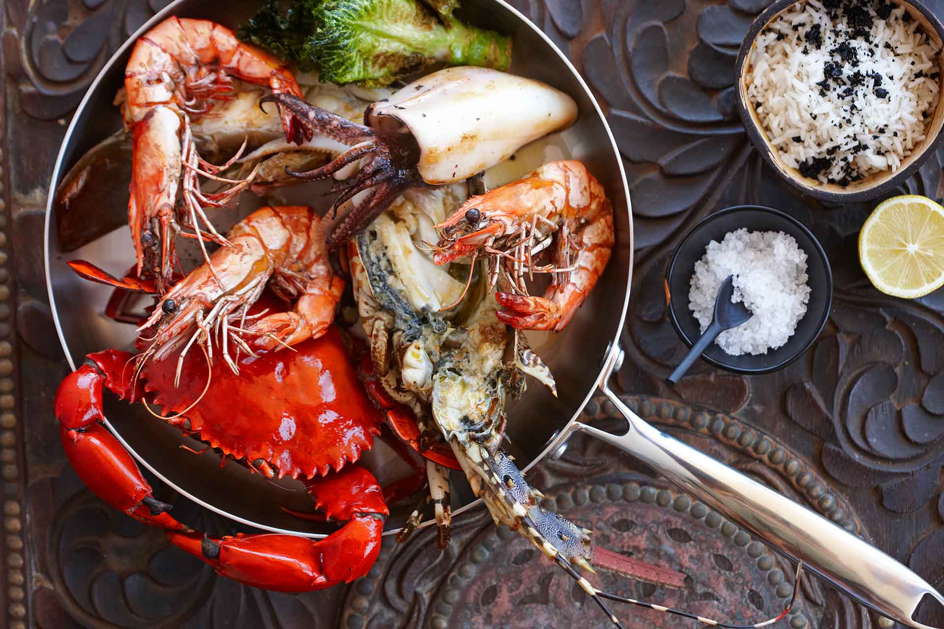 Seafood plate including crabs and Shrimps