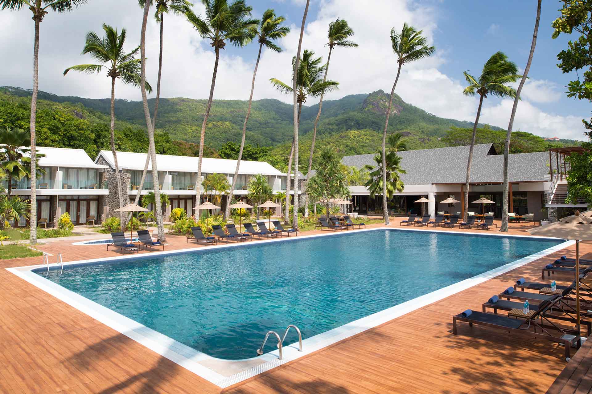 The pool area of Seychelles Barbarons