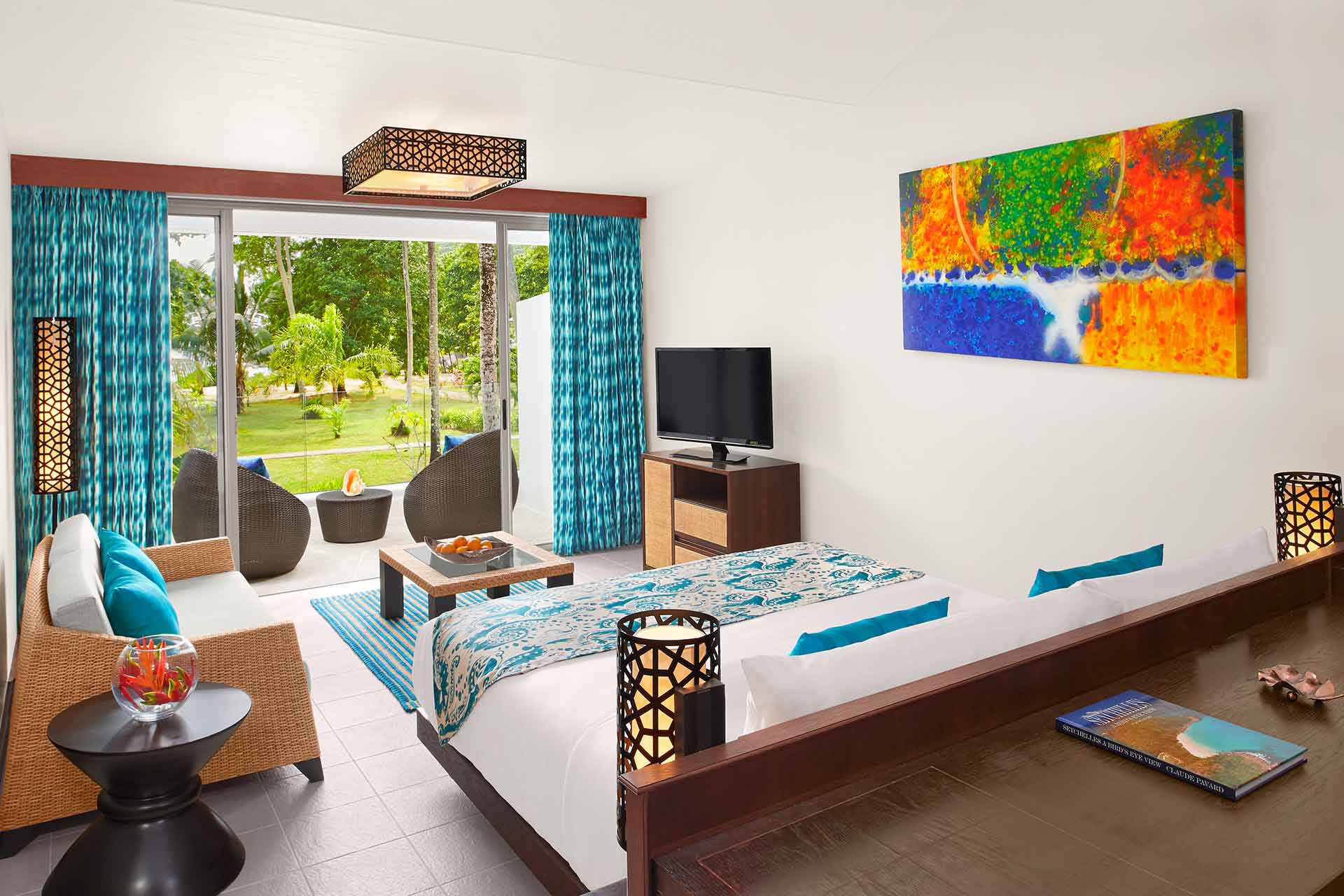 Colourful interior decorations of AVANI Seychelles Garden View Room