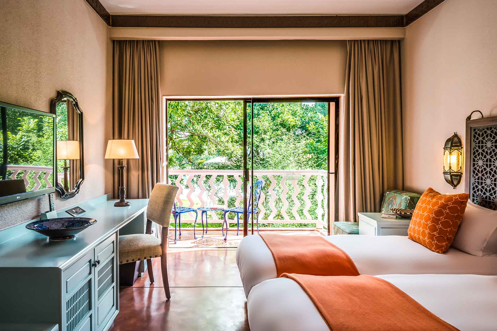 Interior of a room with a garden view