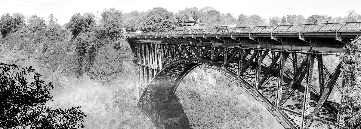 Victoria Falls arch Bridge greyscale image